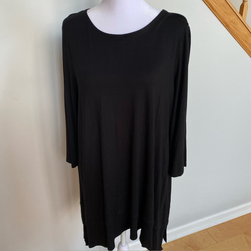 Eileen Fisher Black stretch viscose Women's Boatneck Tunic Top - Sz M high low
